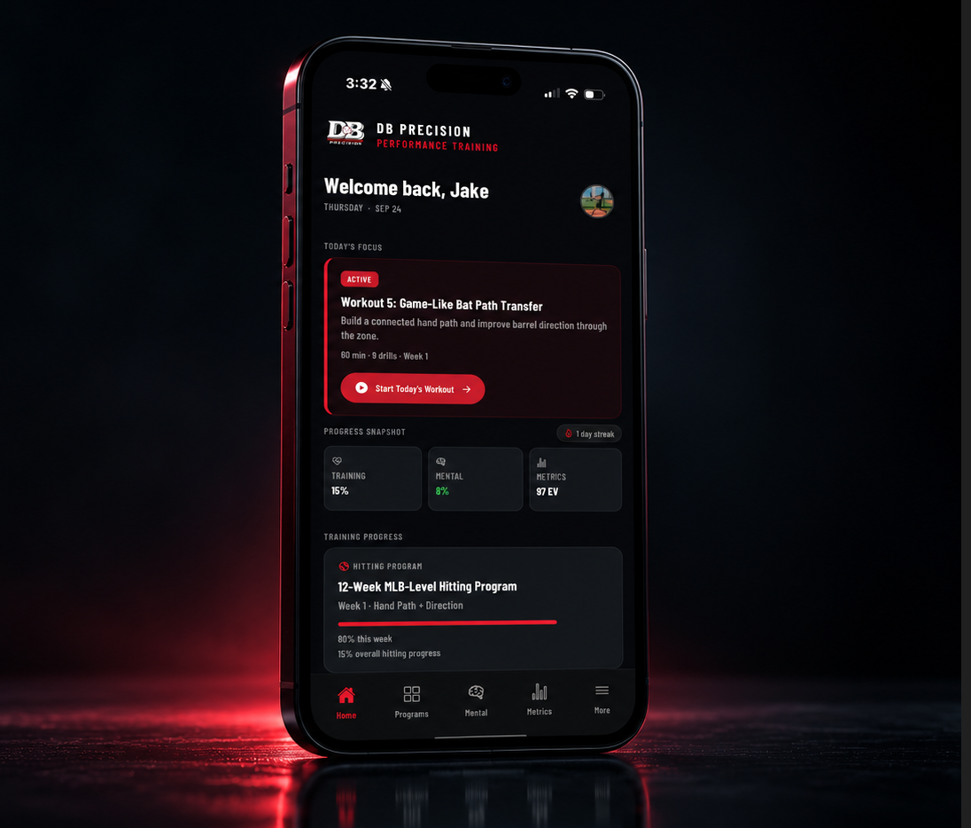 DB Precision athlete app home screen on a smartphone